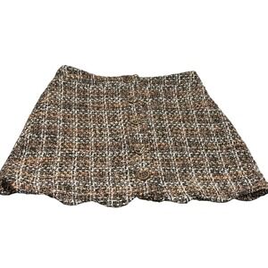 Blu Pepper Tweed Mini Skirt Womens Medium Brown Excellent Scalloped Hem B9FS1009